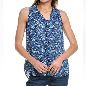 CAbi Take Two Top Blue Floral Sleeveless Blouse Size Large EUC